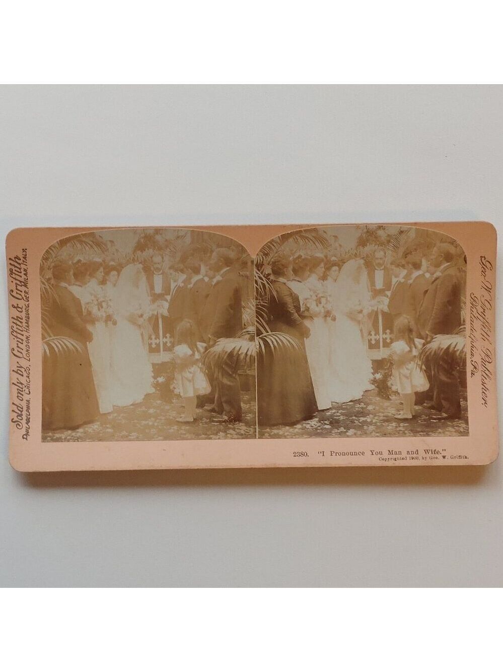 ANTIQUE Stereograph Card Victorian Wedding " I Pronounce You Man and Wife"